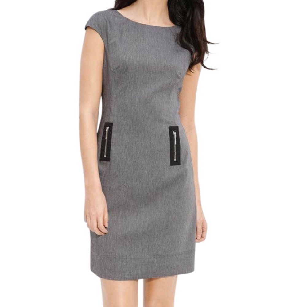 Eliza J Zipper Detailed Shift Dress Gray Black 8